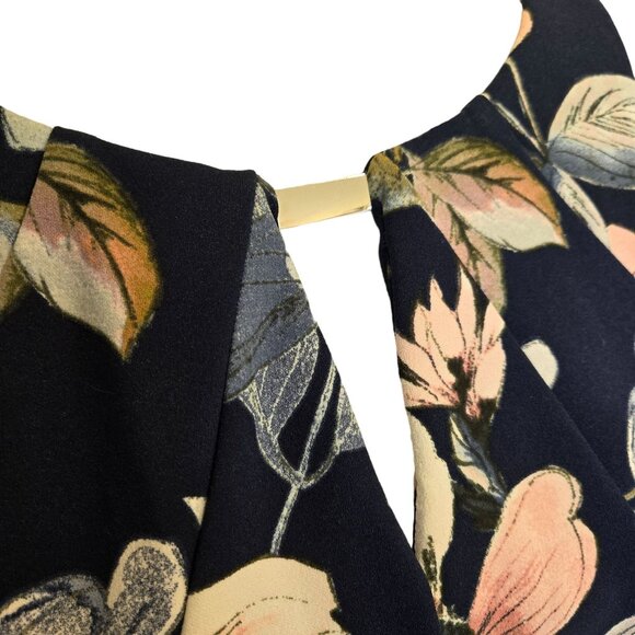 Liz Claiborne Sleeveless Pleated Navy Blue Floral Dress Women's 10 - Picture 5 of 12